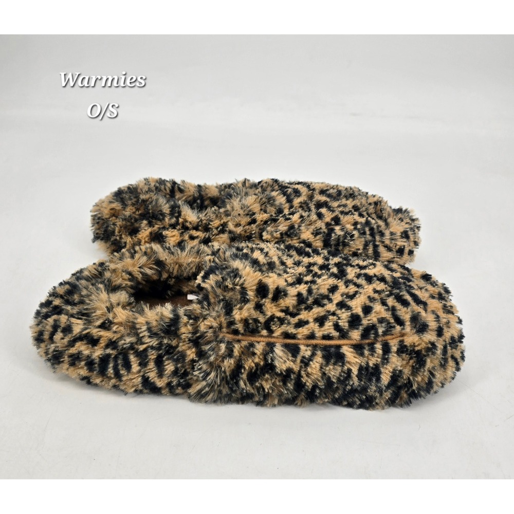 Intelex Warmies Leopard Faux Fur Microwavable Slippers Lavender Flaxseed Cozy
